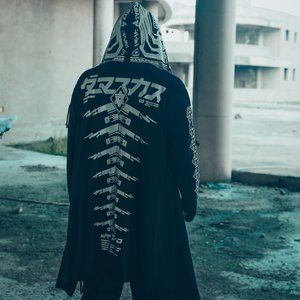 Cyberpunk Full Zip Trench Coat for Men Streetwear Black Techwear Jacket Sim-507